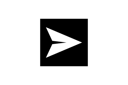 gemakkelijk zwart en wit icoon vertegenwoordigen een papier vliegtuig of sturen knop, reeks tegen een solide zwart plein achtergrond voor hoog contrast geïsoleerd Aan transparant achtergrond png