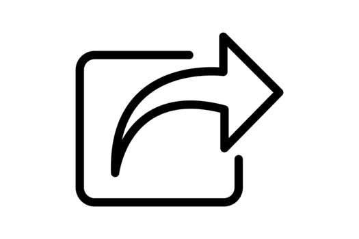 Simple black outline icon representing the share function, showing an arrow exiting a square frame, isolated on transparent background png