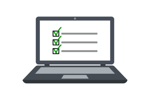 Laptop Bildschirm Anzeigen ein abgeschlossen Digital Checkliste mit drei Grün Häkchen Nächster zu Aufgabe Linien, isoliert auf transparent Hintergrund png
