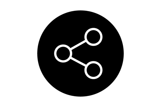 Simple black circle icon with white outline representing a share connection symbol, perfect for digital interface design elements and social media isolated on transparent background png