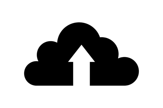 Black silhouette icon representing cloud upload, data transfer, or saving information to the cloud storage service, isolated on transparent background png