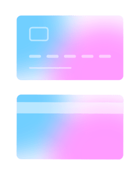 Front and back view of a modern credit card design featuring a soft blue and pink gradient, perfect for finance and digital payment concepts, isolated on transparent background png