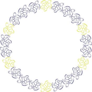Turtle round empty frame. Cute cartoon illustration template with empty space for your text. Baby shower vector