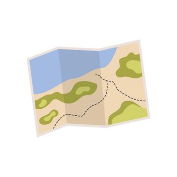 Paper map for travel and navigation. Guide for journey and trip. Flat illustration on white background vector