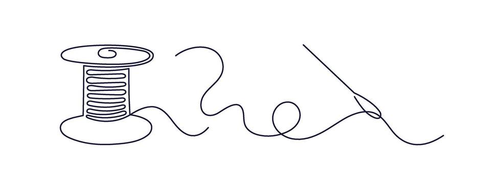 Spools of thread Needle Continuous one line vector