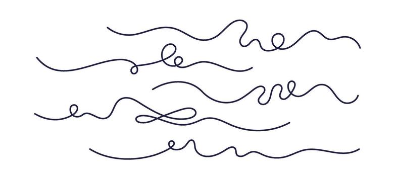 Long wavy thread Curls abstract scribble Art lines vector