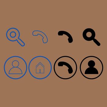 Set of communication and navigation icon variations in outline and solid style vector