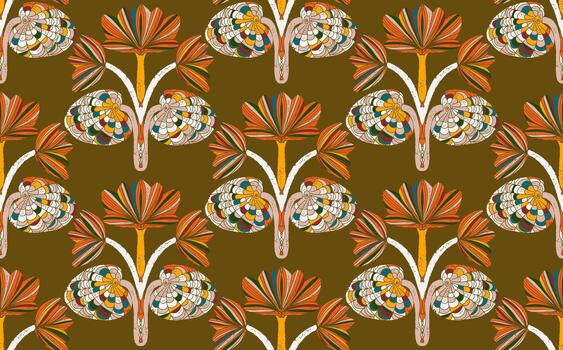a pattern with a palm, tree and leaves vector