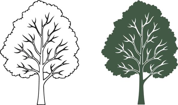 Simple outline and silhouette tree icons for design vector
