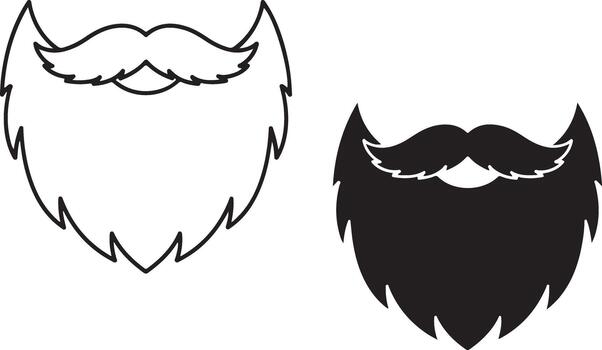 Classic beard and mustache icons outline and solid styles vector
