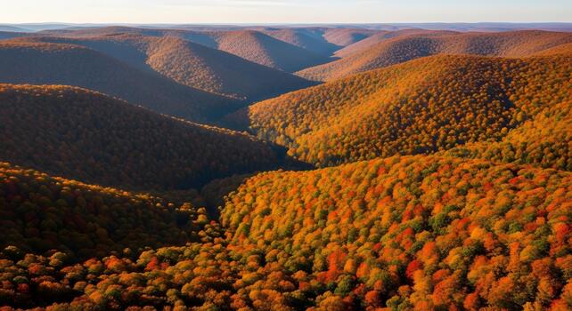 A view of a mountain range with trees in the fall photo