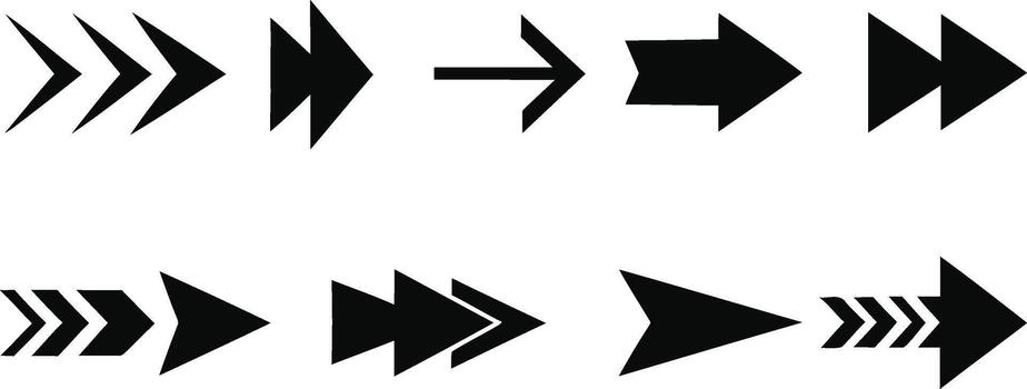 colección de negro flecha íconos señalando en varios dirección vector