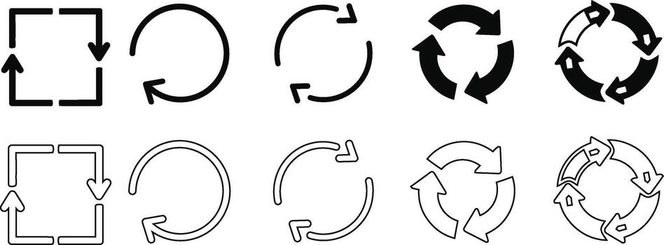 Variations of circular and rectangular arrow shapes in black and white vector