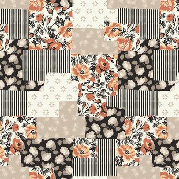 Patchwork pattern with rose floral background. vector