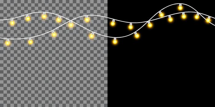 Glowing string lights on dark background vector
