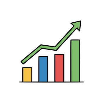 Flat chart icon with increasing bars and arrow, used for statistics, analytics, finance, or marketing visuals vector
