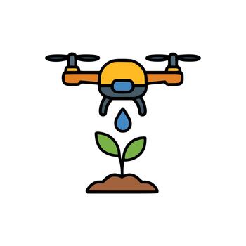 Modern drone hovering above seedling with water drop symbolizing innovative agricultural automation system vector
