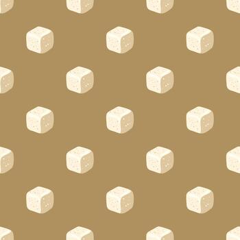 Seamless pattern with sugar cubes on brown background. Cartoon background vector