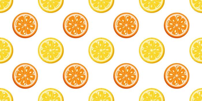 Seamless summer pattern with orange and lemon slices on white background. Cartoon background. vector