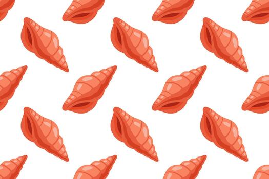 sin costura verano conchas marinas modelo. dibujos animados rojo espiral concha repetir antecedentes vector