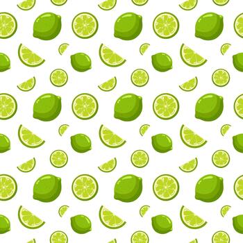 sin costura verano modelo con todo limas y Lima rebanadas en blanco antecedentes. dibujos animados antecedentes. vector