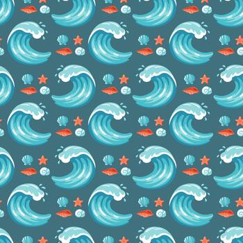 Cartoon waves and shells pattern vector