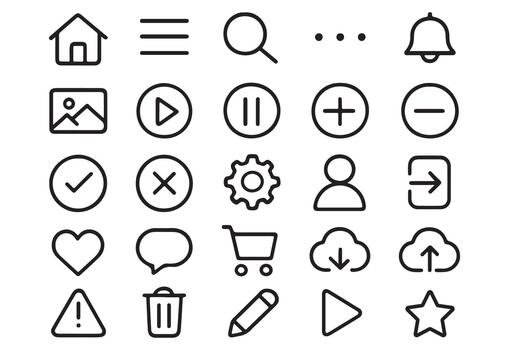 Collection of minimal user interface line icons for web and app vector