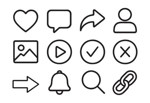 Social media web user interface icons set. outline symbols ui. vector