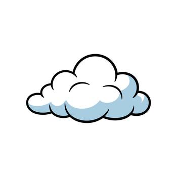 The image features a cartoon depiction of a fluffy white cloud with a thick, dark outline that accentuates its shape. The cloud is shaded with a light blue hue to give it depth. vector