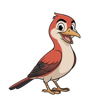 un simpático pájaro dibujos animados, sus plumas son un brillante, Marrón rojizo matiz. eso tiene un abierto pico como Si eso es canto o discurso. el pájaro soportes en contra un llanura blanco fondo. vector