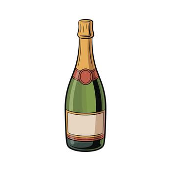 An elegant bottle of sparkling wine or cider is depicted, with a sleek green glass body and a luxurious gold foil wrap around the neck, adding a touch of sophistication. vector