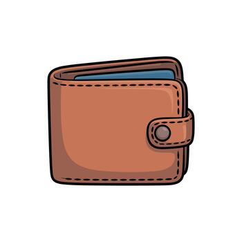 A stylish and practical cartoon illustration of a brown leather wallet, featuring a secure snap closure. Its design combines function with a classic aesthetic. vector