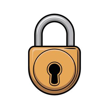 A simple, cartoon-style representation of a closed padlock. The padlock features a gold body and a silver shackle, set against a plain white background. vector