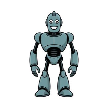el imagen regalos un simpático dibujos animados robot con un gris claro cuerpo y gris oscuro articulaciones el robot tiene un alegre sonrisa y redondeado características, en pie en un blanco fondo. vector