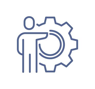 Process management icon showing a person coordinating workflow, productivity optimization, operational improvement, system control, team efficiency flat illustration. vector