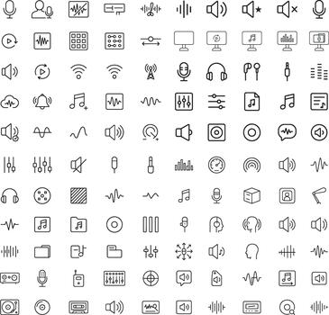Large collection of audio and sound line icons for web and graphic design UI or UX Kit vector
