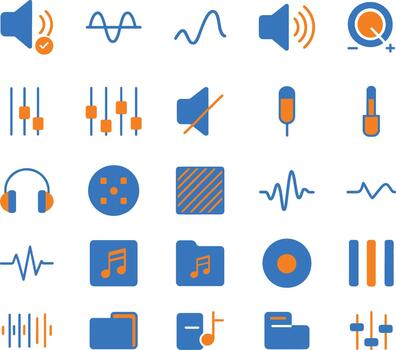 Set of audio and sound icons in modern flat style for web and graphic design vector
