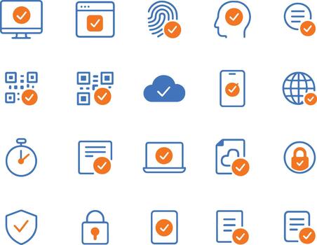 conjunto de verificación íconos para digital seguridad, datos privacidad, y en línea procesos en blanco antecedentes vector