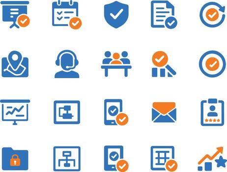 Logistics presentation workflow and mobile technology icon set covering customer service security scheduling and data management symbols vector