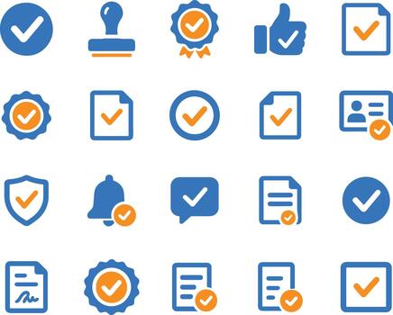 Collection of checkmark icons representing approval, verification, and completed tasks on white background vector