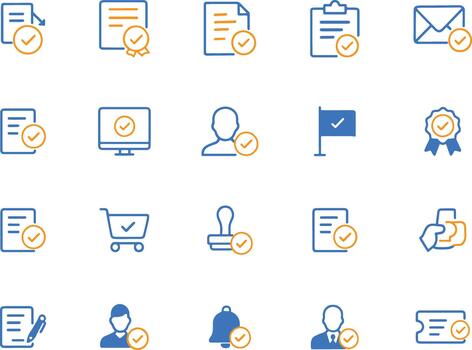 conjunto de íconos para negocio comunicación, Servicio confirmación, y administrativo Tareas en blanco antecedentes vector