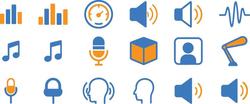 Set of audio and sound icons in modern flat style for web and graphic design UI or UX Kit vector