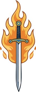 llameante espada mínimo línea ilustración representando valor pasión determinación y poderoso heroico simbólico fuerza vector