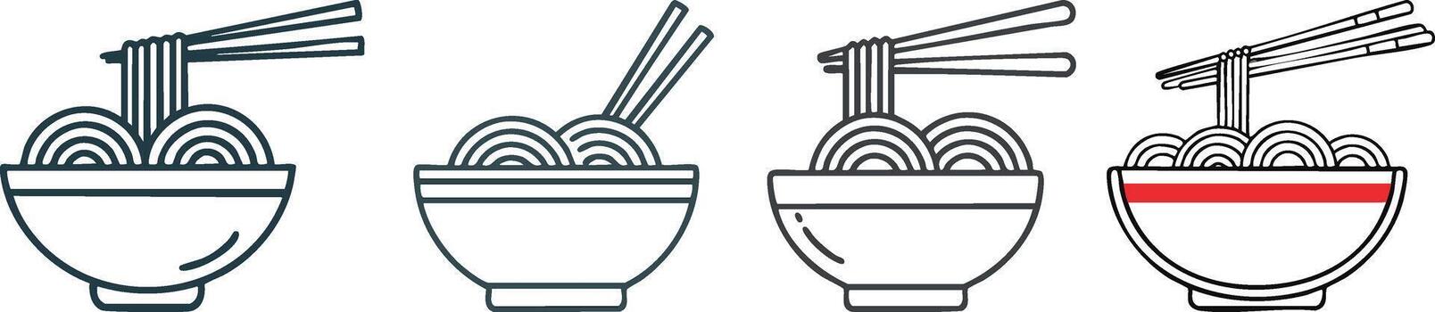 Simple noodles bowl monoline icon with smooth line shapes offering clean minimal style representation vector