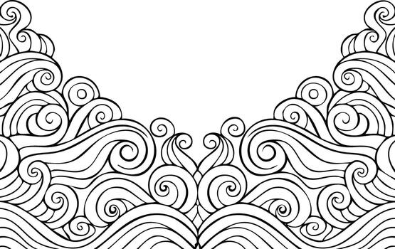 Fluid wave border sketch featuring soft organic line movement complemented by tiny curled corner accents and clean minimal styling vector