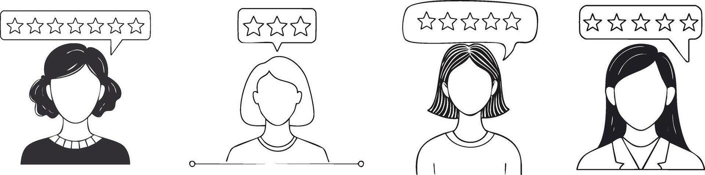 usuario perfil con habla burbuja y estrella clasificación encima cabeza creado en sencillo minimalista monoline estilo vector