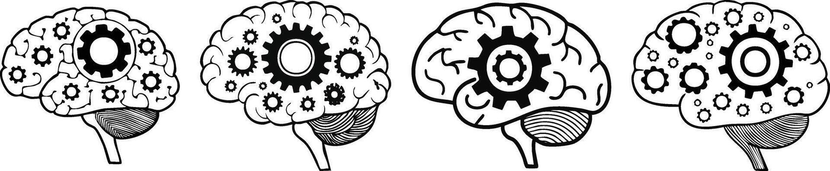 humano cerebro con engranaje línea icono ilustrando inteligente pensando cognitivo procesos y innovador creativo problema resolviendo conceptos vector