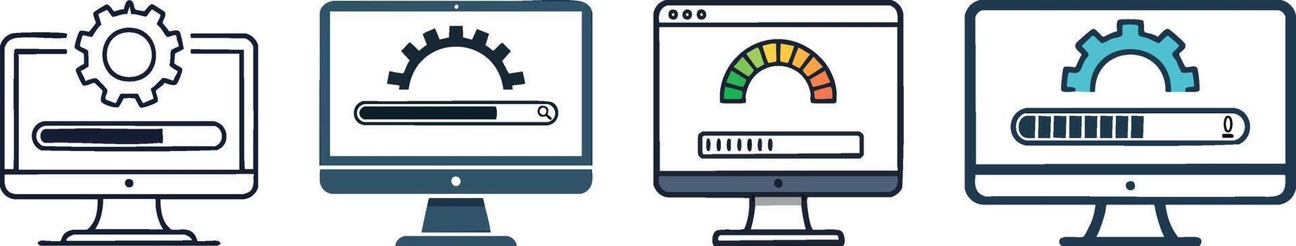Installation progress icon showing loading bar inside computer window depicting software setup sequence in clean minimal outline vector
