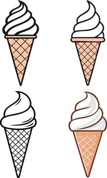 Ice cream cone monoline icon with simple scoop and cone lines for minimal dessert illustration concepts vector
