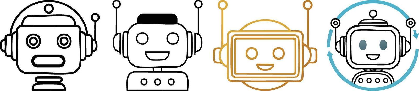 chatbot robot cabeza icono resumido en moderno mínimo monoline representando ai asistente y automatizado apoyo comunicación vector